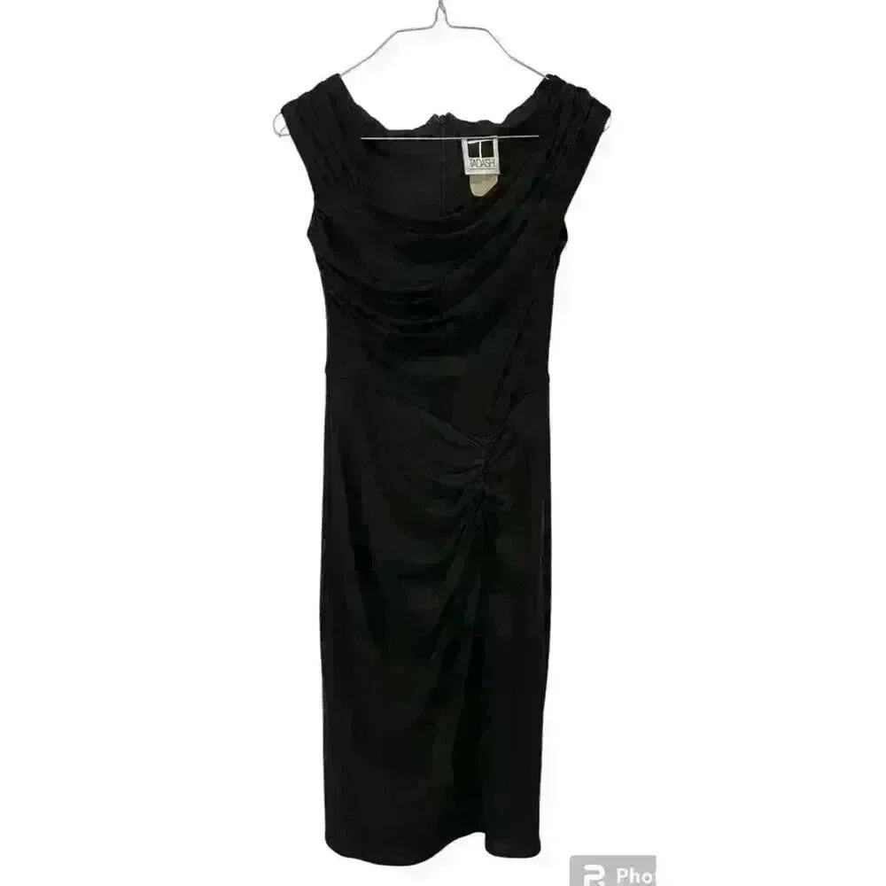 Tadashi Shoji Black formal wear ruched front cowl neck knee length dress size XS